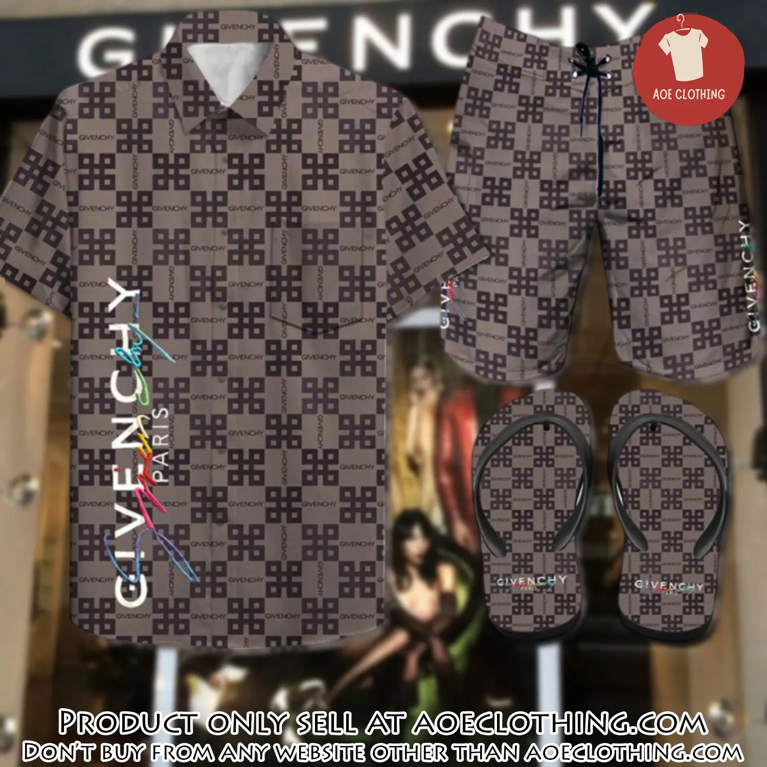 Givenchy combo hawaii shirt shorts flip flops luxury brand summer outfit hsf029 aoe1924982